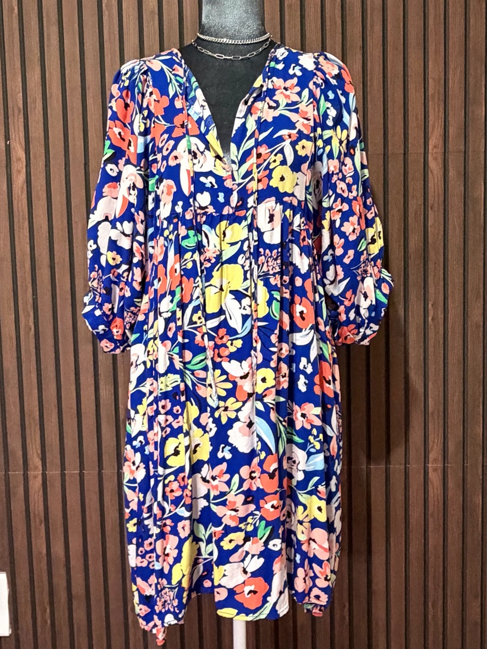Boho Floral Print Kimono Sleeve Mini Dress | Size Large